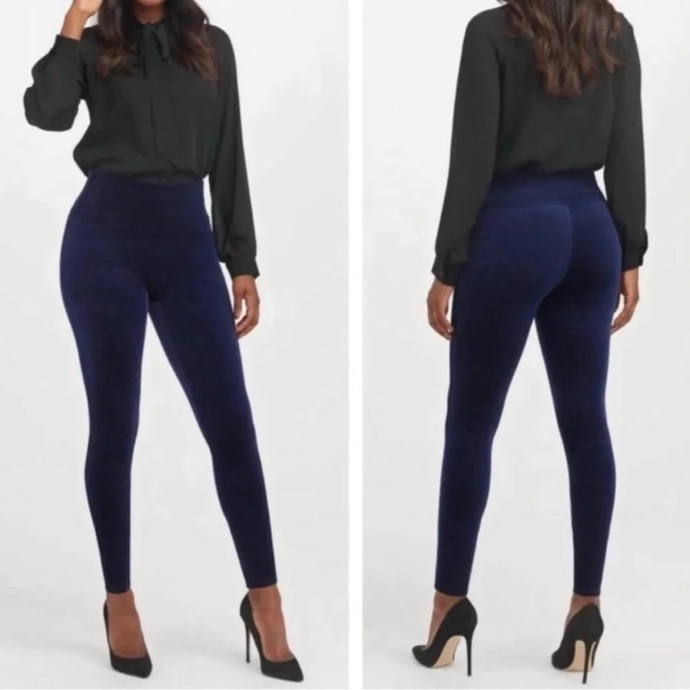 SPANX Blue High Waisted Velvet Ankle Leggings EUC size Medium